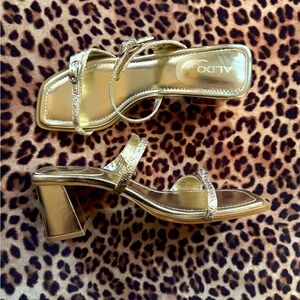 Aldo MayMay Metallic Gold Block Heel Sandals